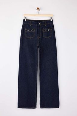 Koyu Mavi Cep Detayl? Yuksek Bel Wide Leg Jeans TWOSS26JE00028