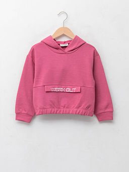 Kap??onlu Bask?l? Uzun Kollu K?z ?ocuk Sweatshirt Anne K?z Kombini