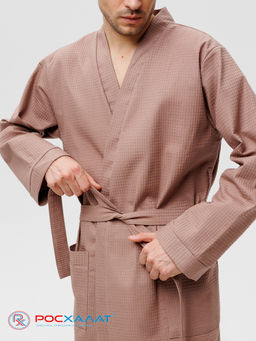 Мужской вафельный халат с планкой коричневый В-03 (21)