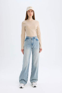 Туника-футболка с длинными рукавами и длинными рукавами в рубчик обычного кроя - Defacto фото 2