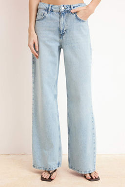 Premium Mavi Ozel Kumas Normal Bel Uzun Boy %100 Pamuk LOOSE Wide Leg Jeans TWOSS26JE00132 - Trendyolmilla фото 3