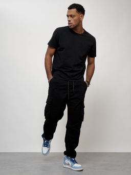 Джинсы карго мужские с накладными карманами черного цвета 2421Ch