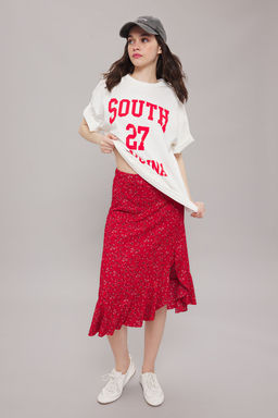 TRENDYOLMILLA K?rm?z? Bask?l? Buzgu Detayl? ve Volanl? Yuksek Bel Esnek Etek TWOSS21ET0029 фото 53