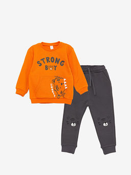 Bisiklet Yaka Uzun Kollu Bask?l? Erkek Bebek Sweatshirt ve E?ofman Alt 2li Tak?m