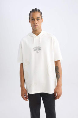 Мужская футболка оверсайз с капюшоном и принтом DeFactoFit NBA New York Knicks с короткими рукавами  фото 5