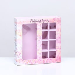 Цена за 2 шт. Коробка для 8 конфет шоколад, с окном, С 8 Марта 17.7?17.8?3.8 см