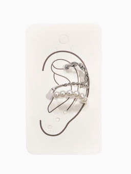 Серьги каффы Жемчужная диадема, 2 шт. белые в серебре