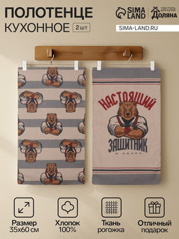 Набор кух. полотенец Доляна Настоящий защитник 2 шт, 35х60 см, рогожка, 100% хл, 160г/м2