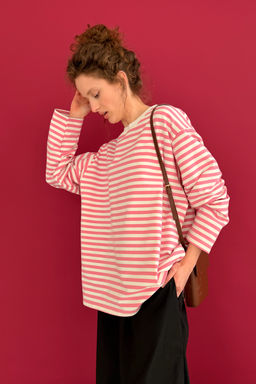 Блузка STRIP111/01/Белый, розовый - M&G all natural фото 3