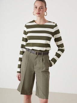 Bisiklet Yaka ?izgili Kad?n Ti??rt