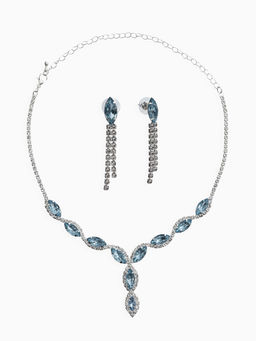 Набор 2 пред-а: серьги, колье "Вечерний шик" лепестки, цвет бело-небесно-голубой в серебре   1093745
