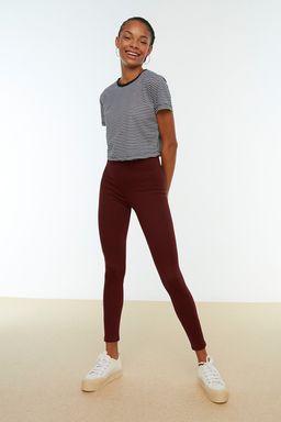 Bordo Toparlay?c? Beli Lastikli Yuksek Bel Esnek Orme Tayt TWOAW20TA0087
