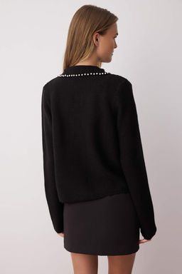 Siyah Polo Yaka Incili Triko H?rka TWOAW26HI00165 - Trendyolmilla фото 4