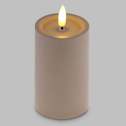 Свеча интерьерная, светодиодная на батарейках д6см h10(12,5)см, свет теплый, с мерцанием, матовый пластик, цвет бежевый, питание от 2-х батареек ААА (в комплект не входят) (Китай)