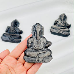 Фигурка Ганеша из серебристого Обсидиана