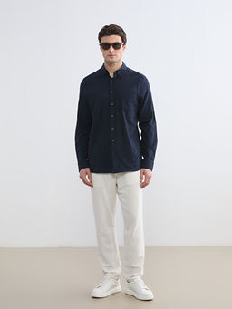 Regular Fit Keten Kar???ml? Erkek G?mlek