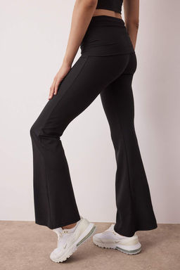 Siyah F?rcal? Soft Kumas Bel Katlama Detayl? Flare/Ispanyol Paca Yoga Orme Spor Tayt THMAW26TY00001