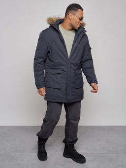 Парка мужская зимняя удлиненная с мехом темно-синего цвета 8318TS - Wonderrman фото 12