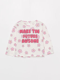 Bisiklet Yaka Bask?l? Uzun Kollu K?z Bebek Ti??rt