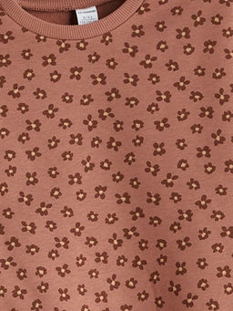 Bisiklet Yaka ?i?ekli K?z ?ocuk Sweatshirt