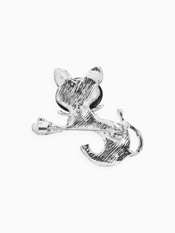 Брошь «Кошечка» с бантом, чёрная в серебре