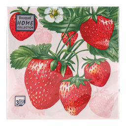 Салфетки бумажные Bouquet Home Collection Classic 33х33см, 3-х слойные, 20 штук в упаковке, 100% целлюлоза, Клубника (Россия)