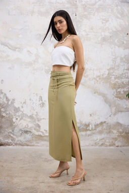 TRENDYOLMILLA Tas Kordon Kemerli Keten Kar?s?ml? Yandan Y?rtmacl? Maxi Boy Dokuma Etek TWOSS25ET00124 фото 14