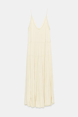 Платье длинное Zara сатиновое со сборками светло-желтое