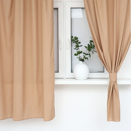 Шторы для кухни Этель ECO, бежевые, 136×180 см - 2 шт., подхваты - 2 шт., 190 г/м²