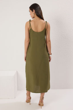 TRENDYOLMILLA Haki Duz Kesim Y?rtmacl? Ask?l? Midi Dokuma Elbise TWOSS23EL00413 фото 12