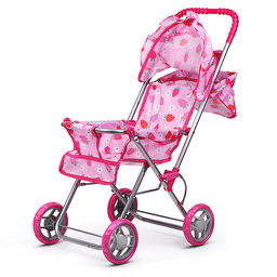 Коляска для кукол, складная, прогулочная, с тентом, цвет клубнички на розовом