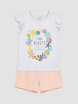 Bisiklet Yaka Bask?l? K?z ?ocuk ?ortlu Pijama Tak?m?