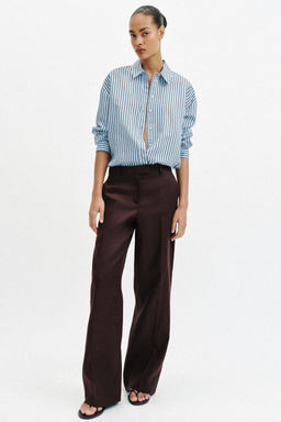 CAMISA RAYAS POPEL?N OVERSIZE / Azul / Blanco