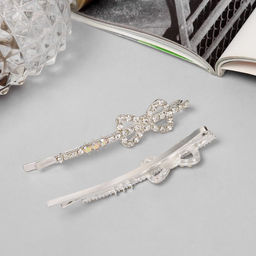 Цена за 2 шт. Невидимки для волос «Эбба», набор 2 шт., бант, 6 см, серебро