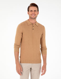 Koyu Camel Slim Fit D__meli Polo Yaka Triko Kazak