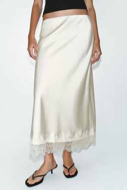 LACE TRIM SATIN MIDI SKIRT - Zara фото 13