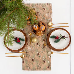 Дорожка на стол новогодняя Этель Spruce branches 30?70 см, 100% хлопок, саржа 190 г/м?, бежевая
