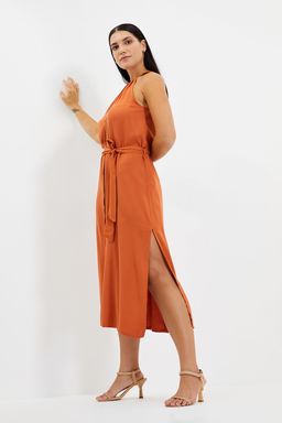 Tarc?n Kusakl? Hakim Yaka Midi Dokuma Gomlek Elbise TWOSS19XM0112