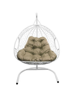 Кресло - кокон подвесное «Для двоих», 126×73×193 см, с искусственным ротангом, белое, с бежевой подушкой