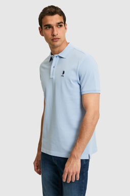 Erkek Regular Fit A__k Mavi Polo Yaka Basic Ti__rt