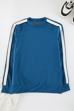 TRENDYOL MAN Indigo Regular/Normal Kesim Bisiklet Yaka Uzun Kollu Biyeli Sweatshirt TMNSS20SW0074