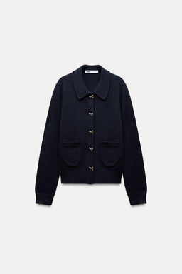 KNIT JACKET WITH BOW BUTTONS