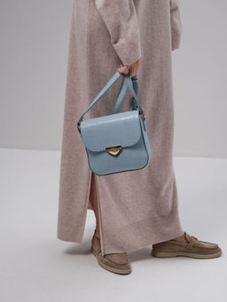 Сумка кожаная через плечо Deboro 3158 голубая вода