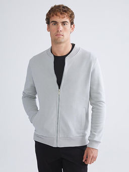 Kolej Yaka Erkek Kal?n Fermuarl? Sweatshirt
