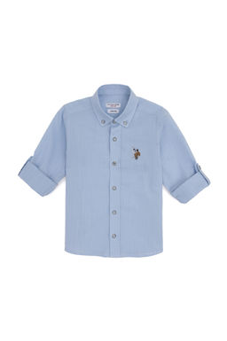 Голубая базовая рубашка с длинным рукавом для мальчика - U.s. polo assn фото 2