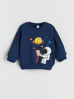 Bisiklet Yaka Bask?l? Erkek ?ocuk Sweatshirt