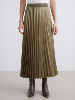 Beli Lastikli Saten Pileli Etek