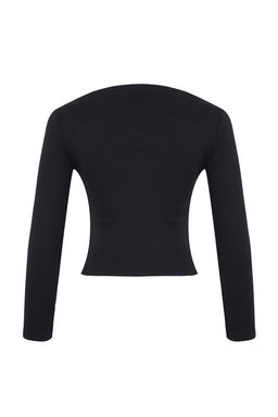 Trendyolmilla Siyah Kay?k Yaka Fitted/Vucuda Oturan Fitilli Esnek Orme Bluz TWOAW25BZ00271  фото 7