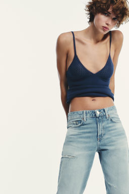 TRF RIPPED WIDE-LEG MID-WAIST JEANS - Zara фото 3