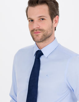 A__k Mavi Slim Fit Uzun Kollu Klasik G_mlek
